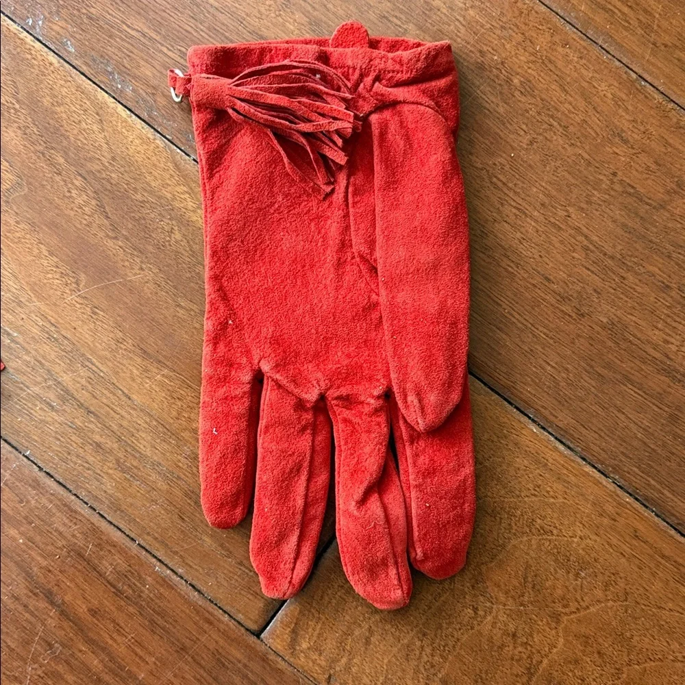 Red Suede Gloves with Tassels
